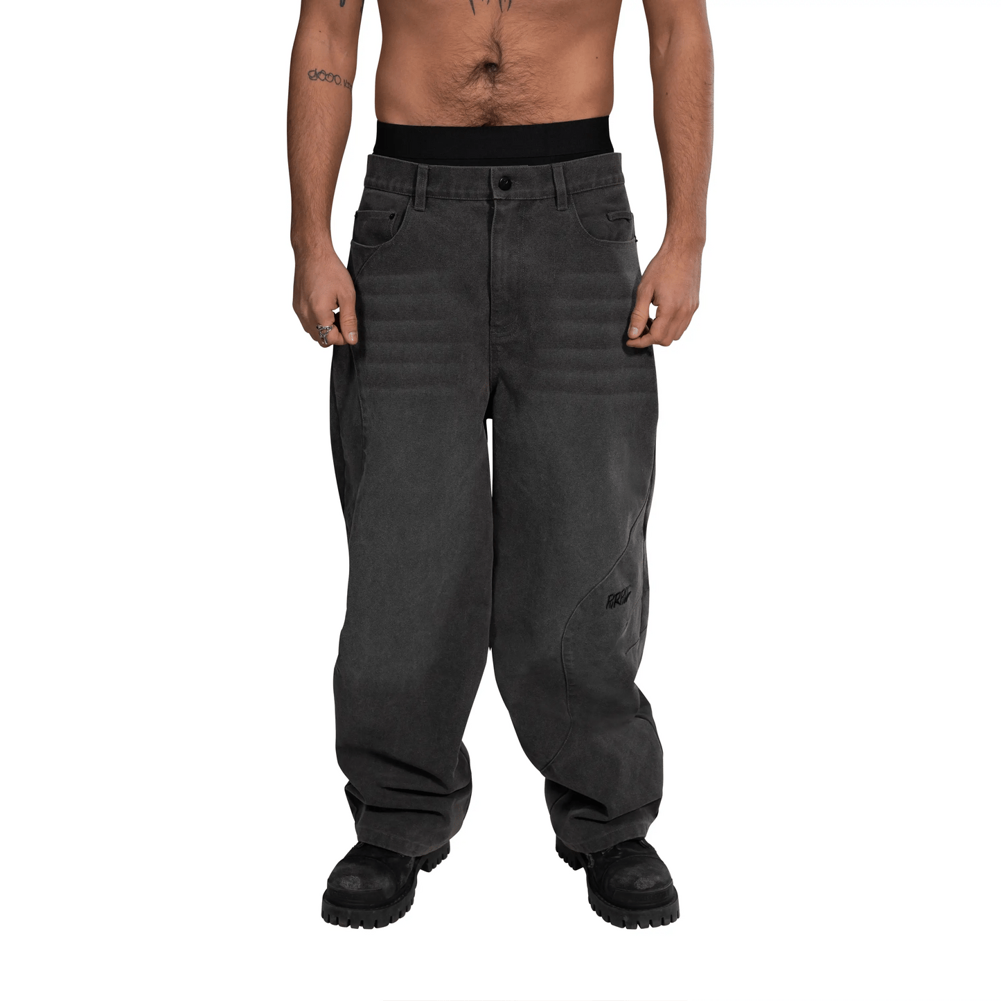 Purpill – Wavecut Denim Pants – Carbon (Unisex, Baggy Fit)