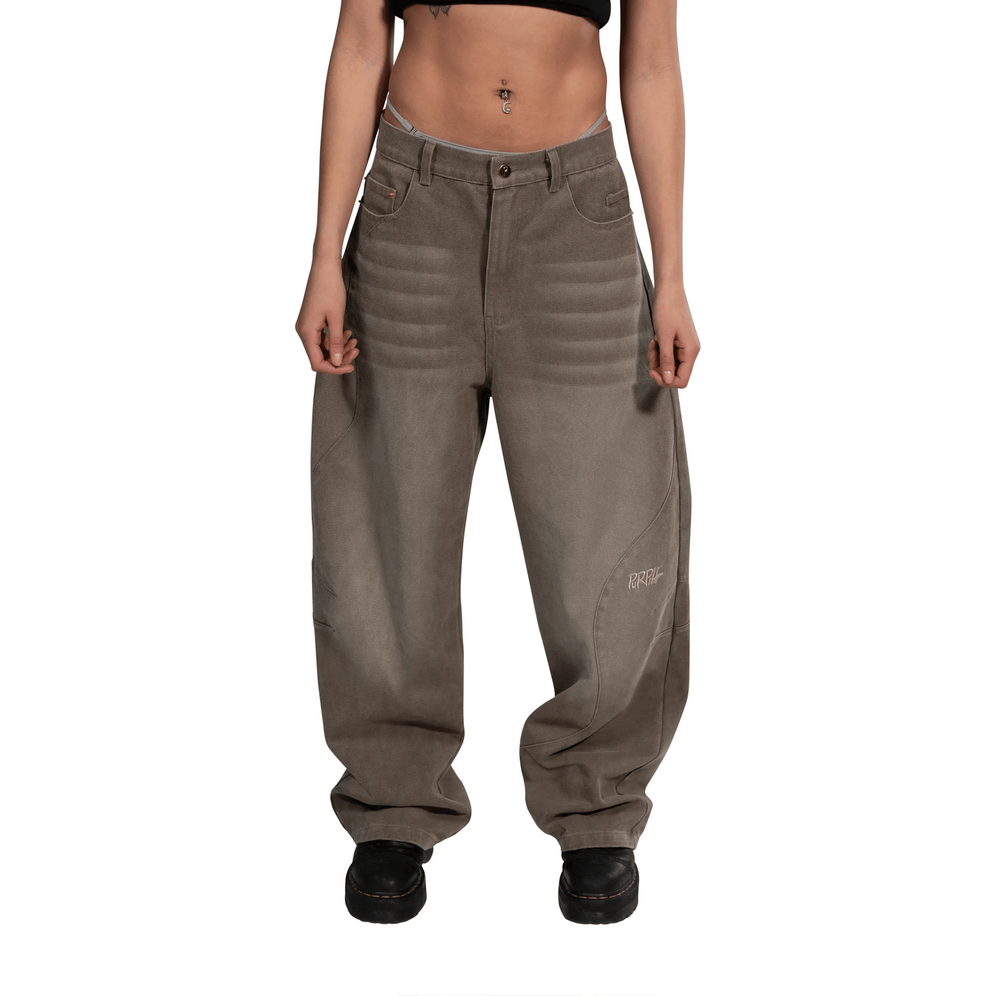 Purpill – Wavecut Denim Pants – Ashwood (Unisex, Baggy Fit)