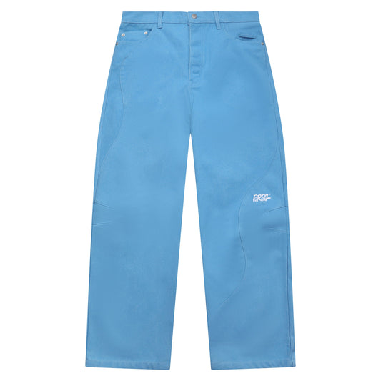 Purpill – Wavecut Denim Pants – Azure (Unisex, Baggy Fit)