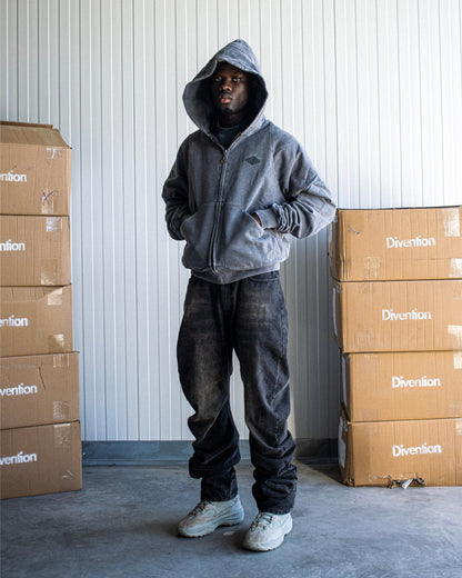 DIVENTION Trinity Zip Hoodie Washed Black