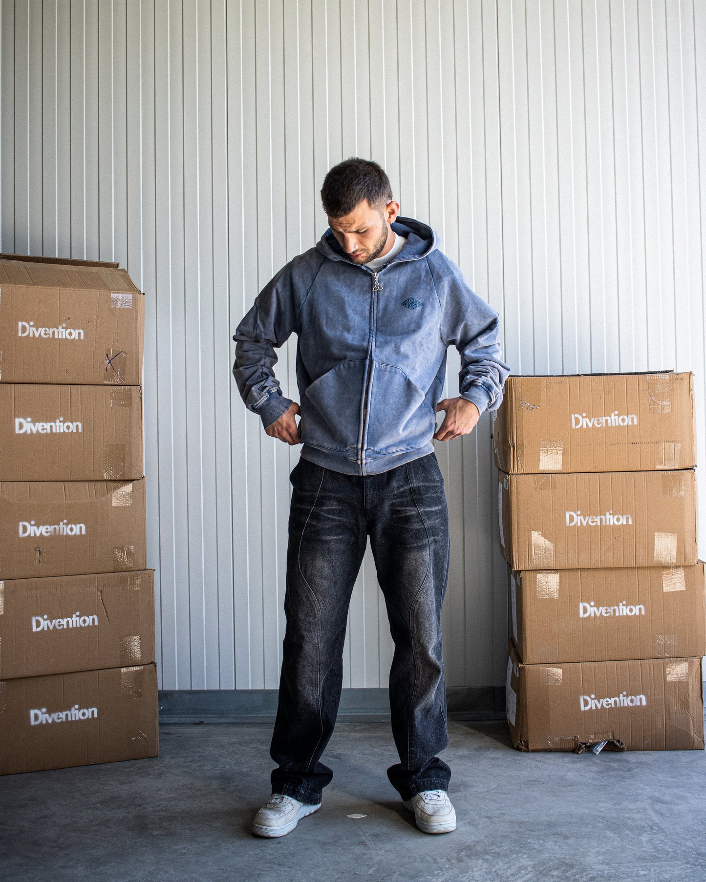 DIVENTION Trinity Zip Hoodie Washed Indigo