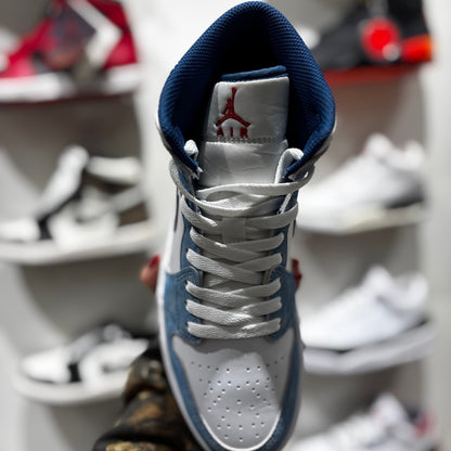 USED Nike Jordan 1 Mid French Blue Fire Red