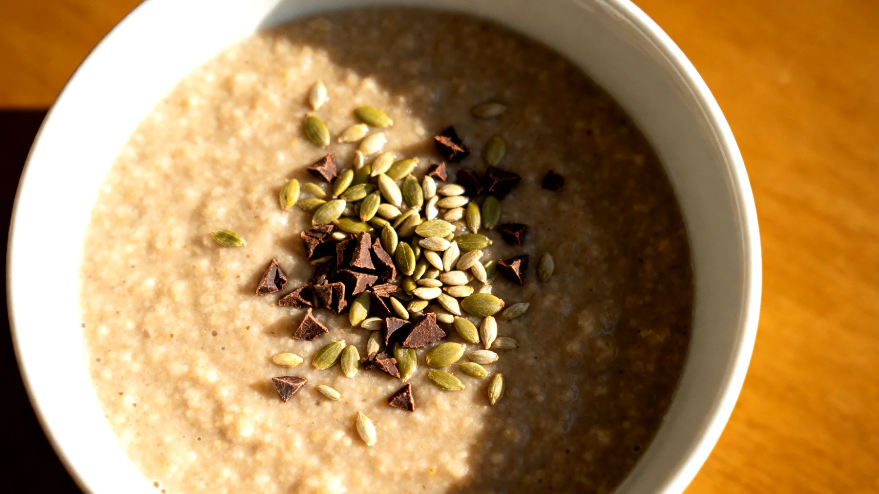 Amaranth-Porridge mit Hanfsamen und Kakao-Nibs"