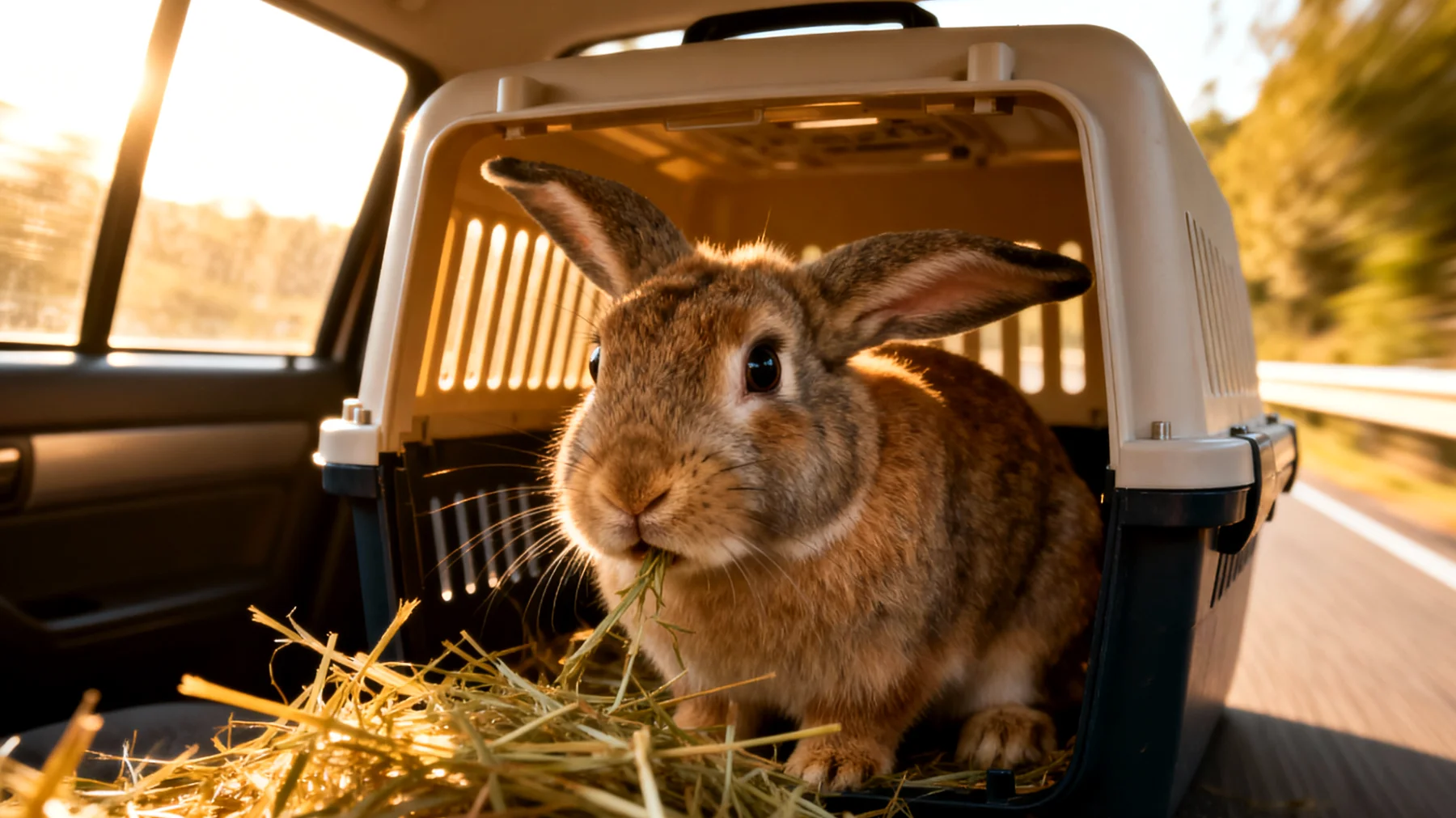 Kaninchen leiden während Reisen oft unter starkem Stress durch ungewohnte Umgebungen, Transportbewegungen und eingeschränkte Bewegungsfreiheit, was zu Verdauungsproblemen, Appetitlosigkeit und Verhaltensauffälligkeiten führen kann"